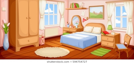 Vector Illustration Bedroom Interior Bed Nightstand Stock Vector (Royalty  Free) 594754727